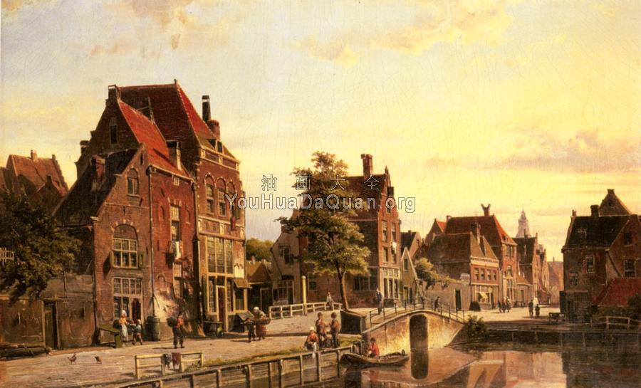 Figures By A Canal In A Dutch Town - 威廉·库库克